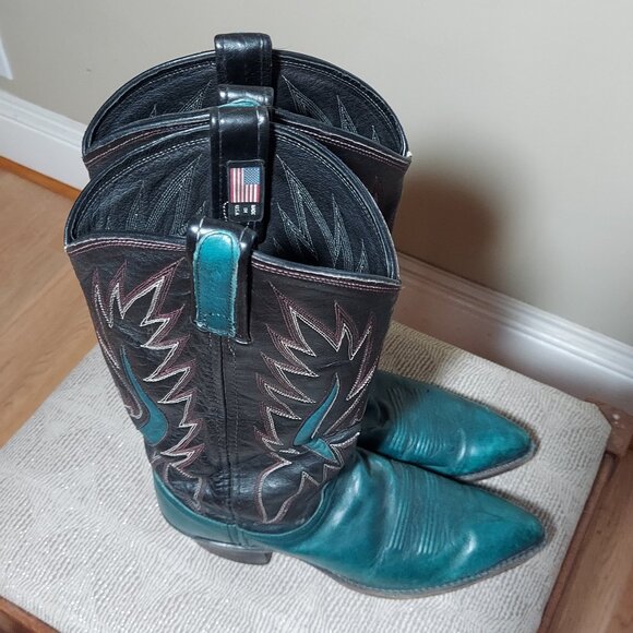 Western Wear Cowboy Pointed toeTeal and Black Boots Women's Size 7 - Picture 7 of 8